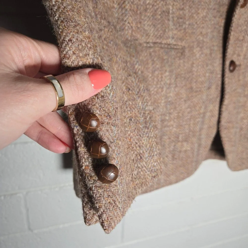 Vtg Saks Tweed Blazer Mens 40 Brown Herringbone Wool Sport‎ Coat Academia Preppy